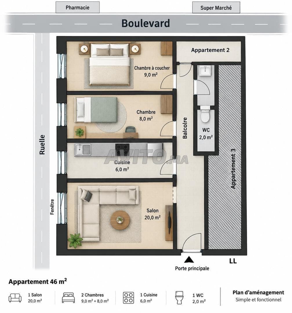 Appartement à vendre 🔥🔥 / Lotissement Saada Les Roses Oulfa