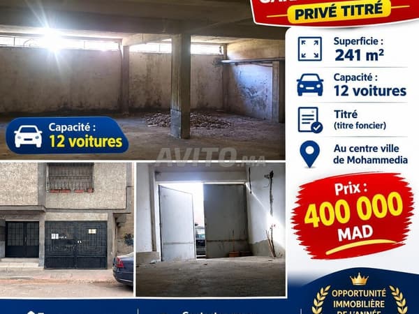 Vente garage pour 12 voitures Mohammedia