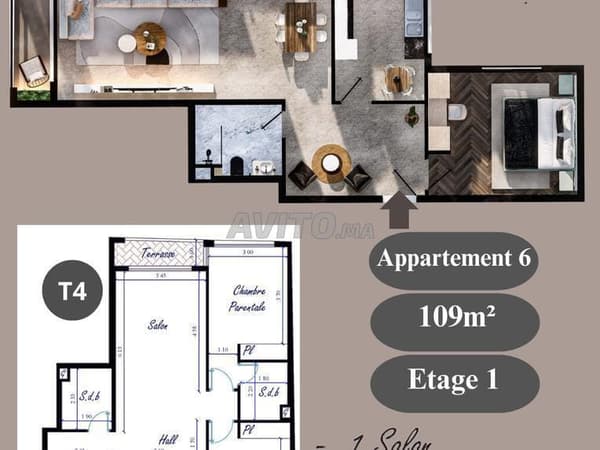 Appartement à vendre 109m² Residence Kenz. Kénitra