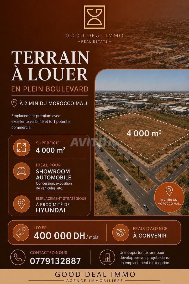 Terrein te huur op 2 min van het Morocco Mall