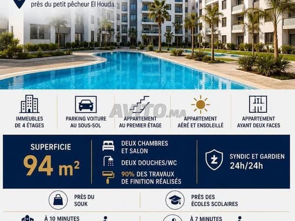appartement neuf 94 m2 Agadir Houda piscine