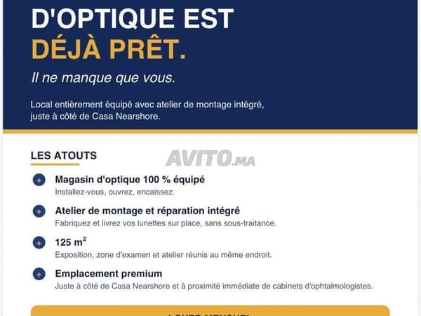 Local commercial pour opticien équipé