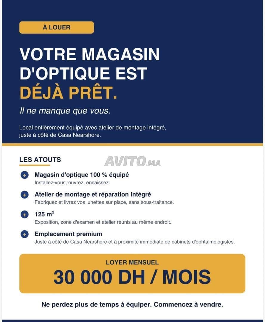 Local commercial pour opticien équipé