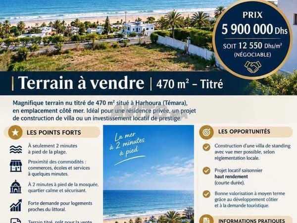 TERRAIN D’EXCEPTION À VENDRE À HARHOURA – CÔTÉ MER