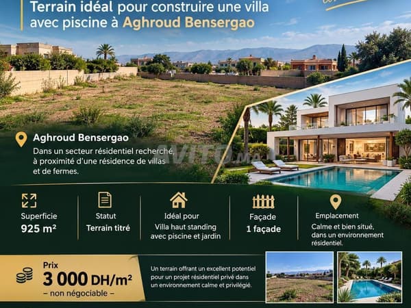 Te koop: bouwgrond voor villa van 925 m² in Aghroud Bensergao