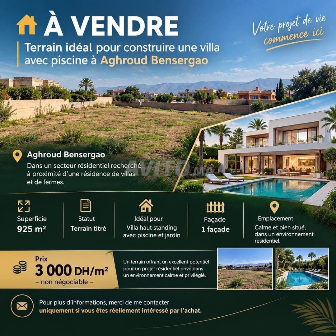 Te koop: bouwgrond voor villa van 925 m² in Aghroud Bensergao