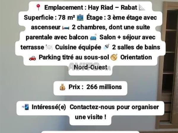 Appartement te koop Hay Riad rue Arar