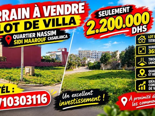 Villa plot of 365 m² in Nassim Sidi Maarouf