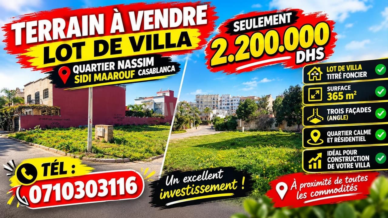 Terrain villa de 365 m² à Nassim Sidi Maarouf