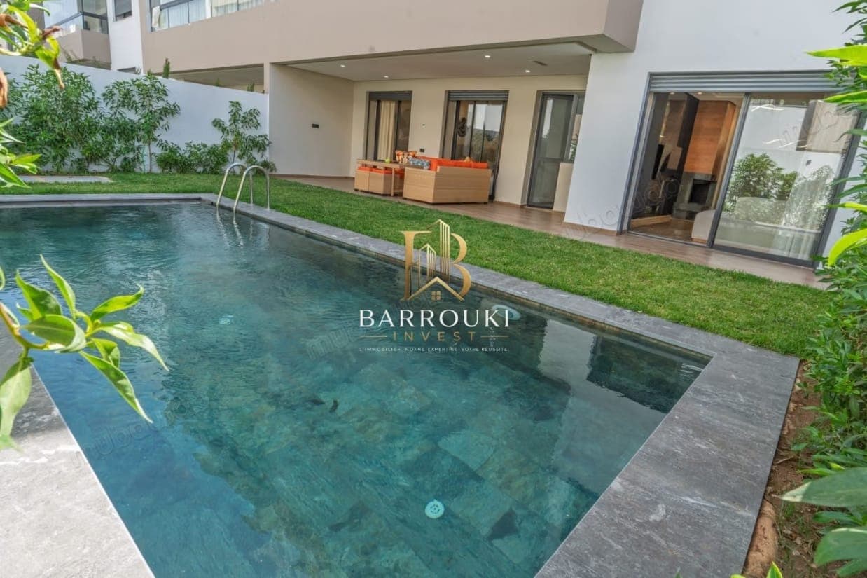 Gelijkvloerse tuinwoning gemeubileerd met privézwembad te huur – Opale Square, Dar Bouazza
