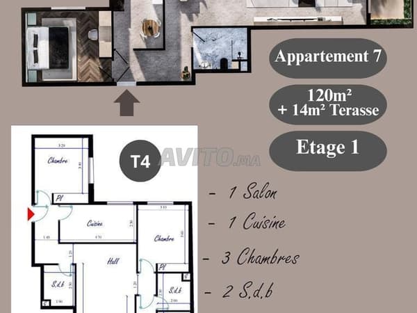 Appartement à vendre 134m² Residence Kenz. Kénitra