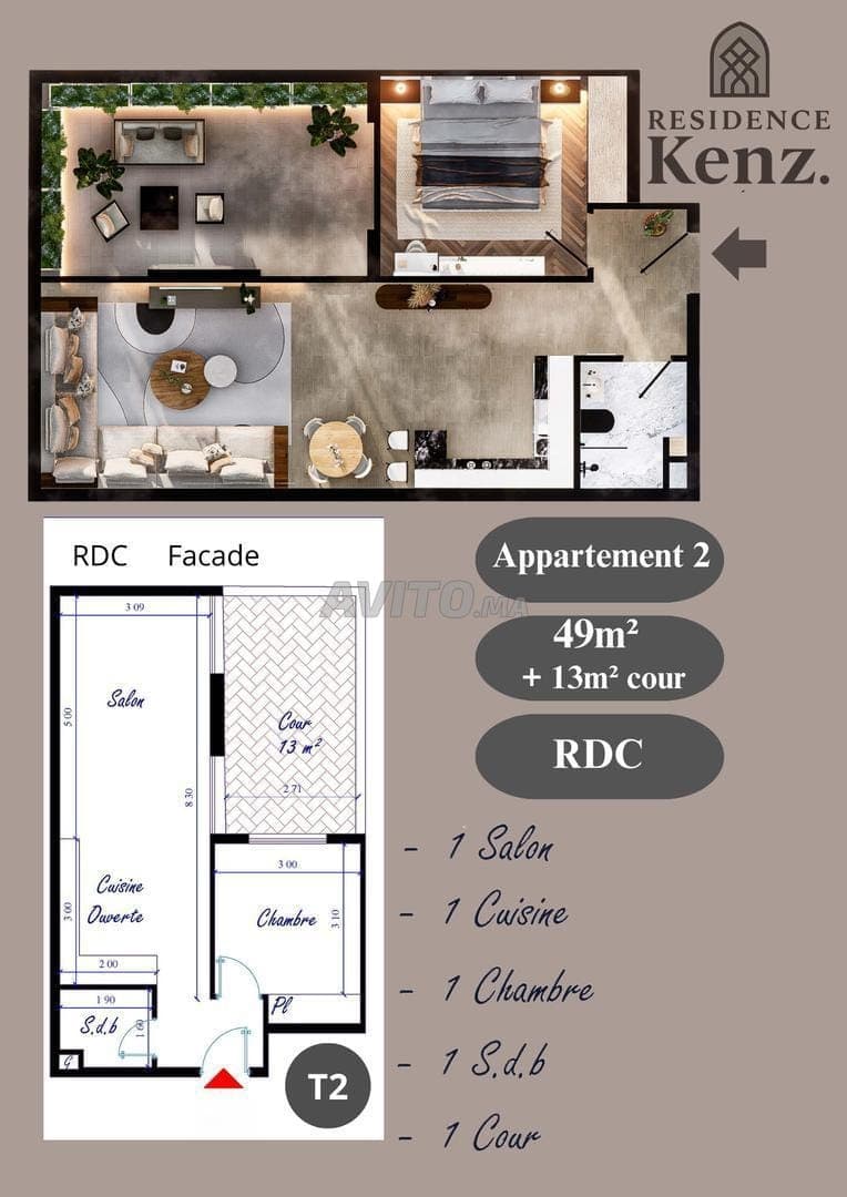 Appartement te koop 62 m² in Kénitra