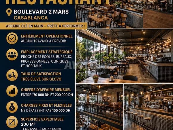 À VENDRE Café Restaurant Premium Bd 2 Mars