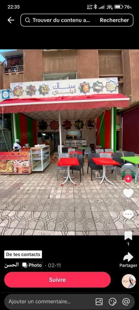 Snack à Av Palestine à louer (Gérance libre)