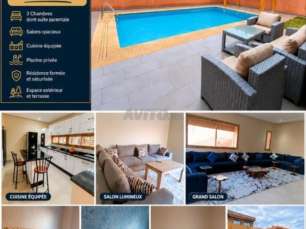 Villa 🏡 3 chambres meublée résidence sécurisée