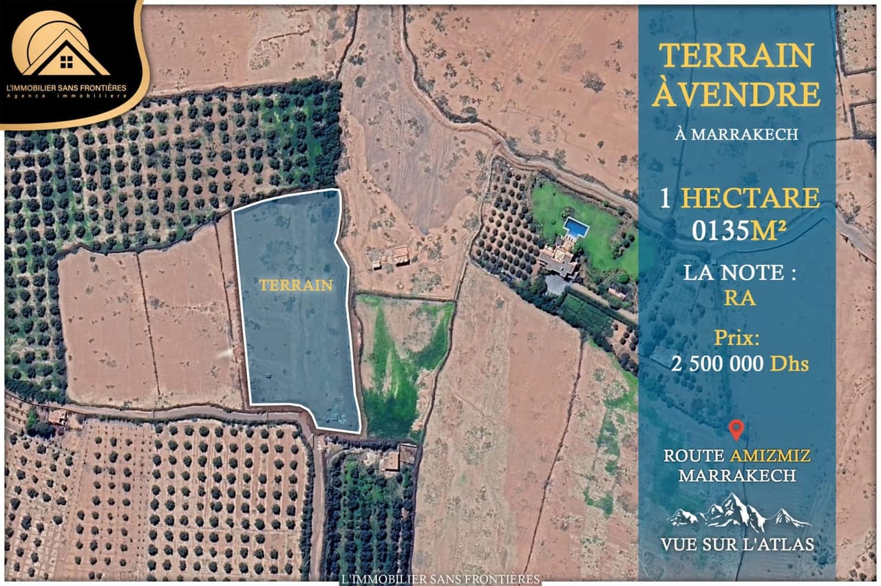 Terrain à vendre à Route Amizmiz km 16, Marrakech — RA — 1 hectare 0135m²