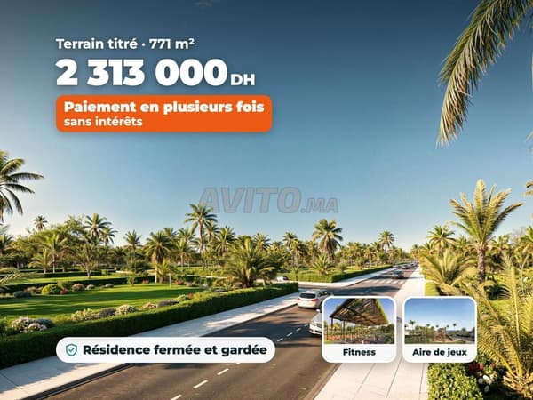 Grande parcelle titrée de 771 m², résidence fermée