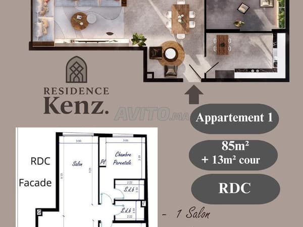 Appartement à vendre 98 m² Residence Kenz. Kénitra