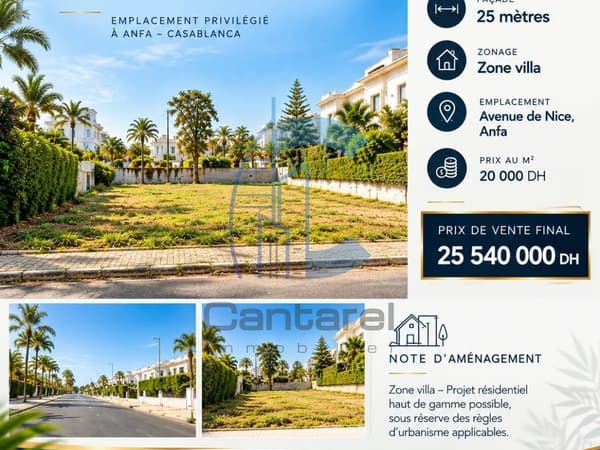 ANFA – AVENUE DE NICE | TERRAIN EN ZONE VILLA À VENDRE