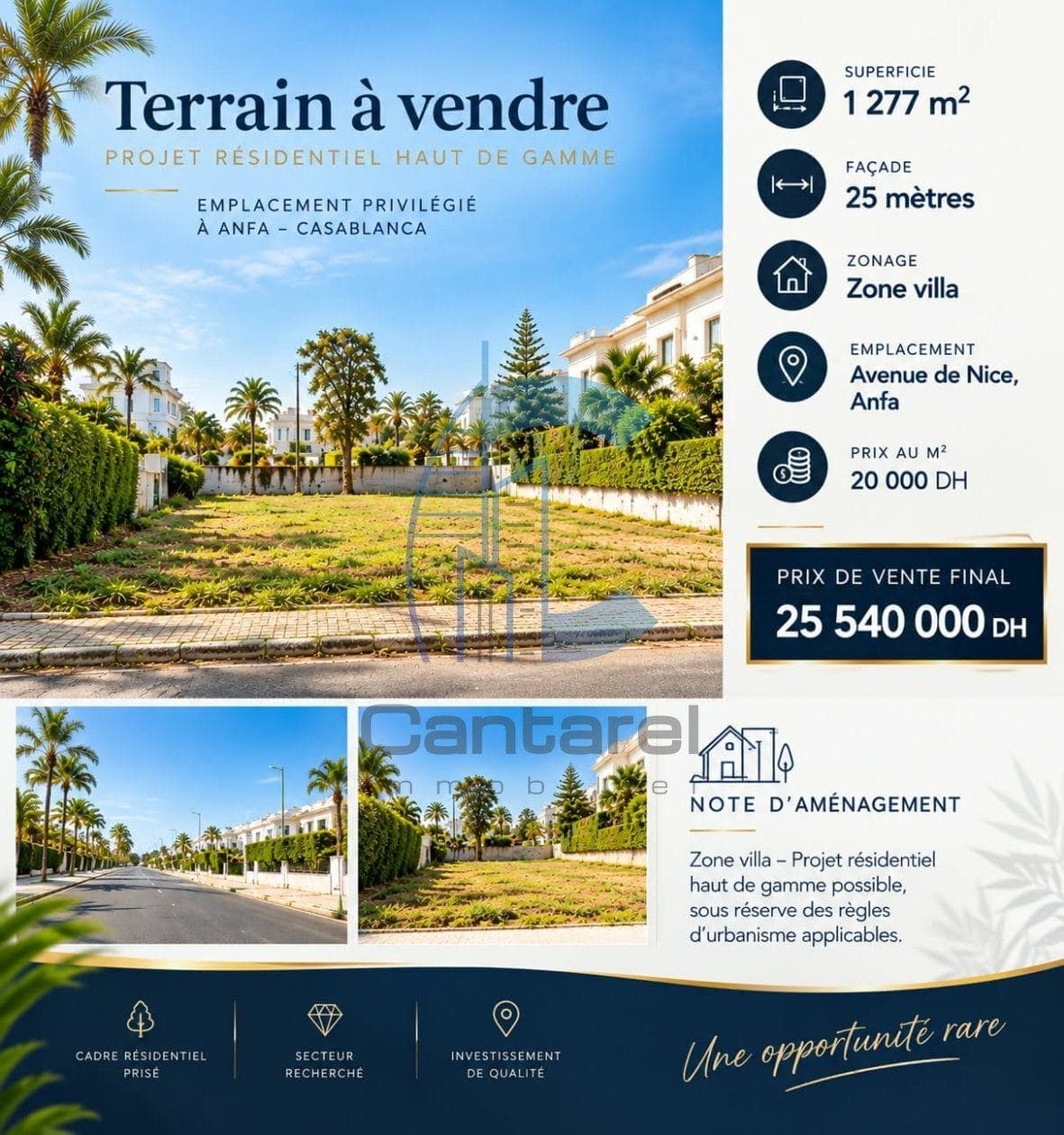 ANFA – AVENUE DE NICE | TERRAIN EN ZONE VILLA À VENDRE