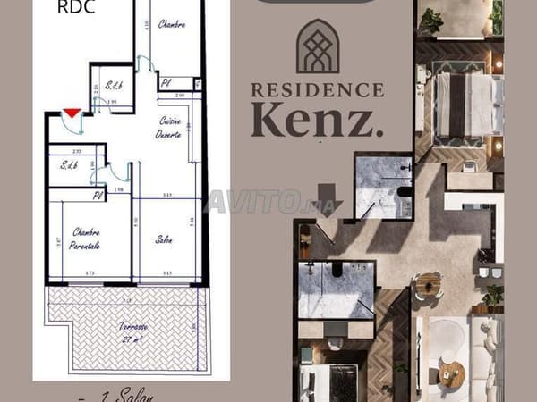 Appartement à vendre 127m² Résidence Kenz. Kénitra