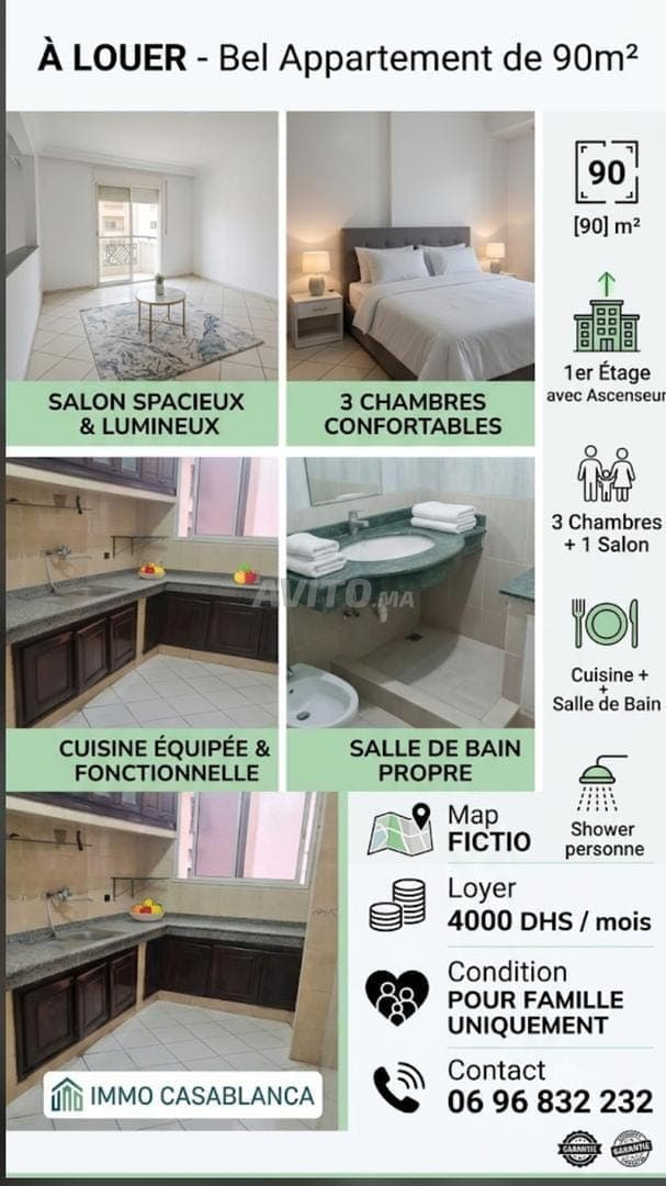 bel appartement en location ain borja