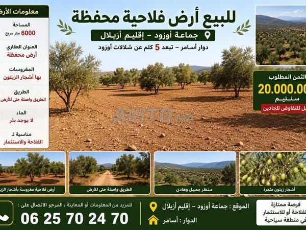 Terrain agricole titré de 6000 m² à Ouzoud Azilal
