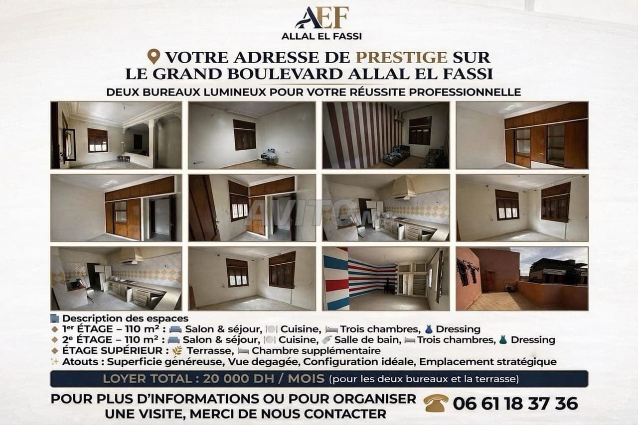 2 offices 220m² and terrace on Allal El Fassi