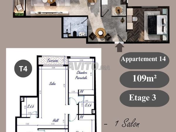 Appartement à vendre 109m² Residence Kenz. Kénitra