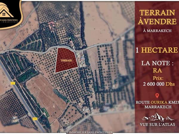 Terreno RA en venta en Route Ourika km 23, 1 hectárea, Marrakech