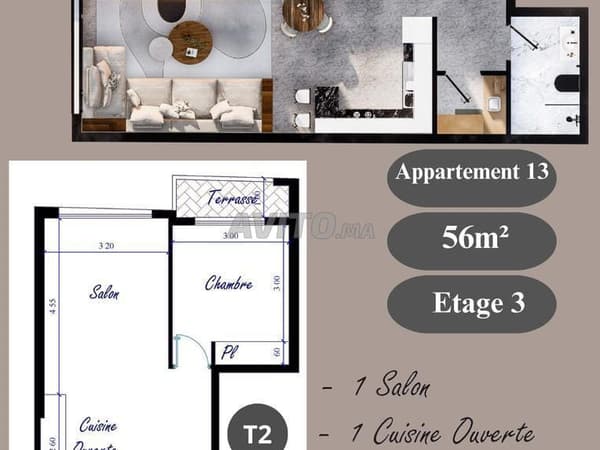 VENDU Appartement 56 m² Residence Kenz. Kénitra