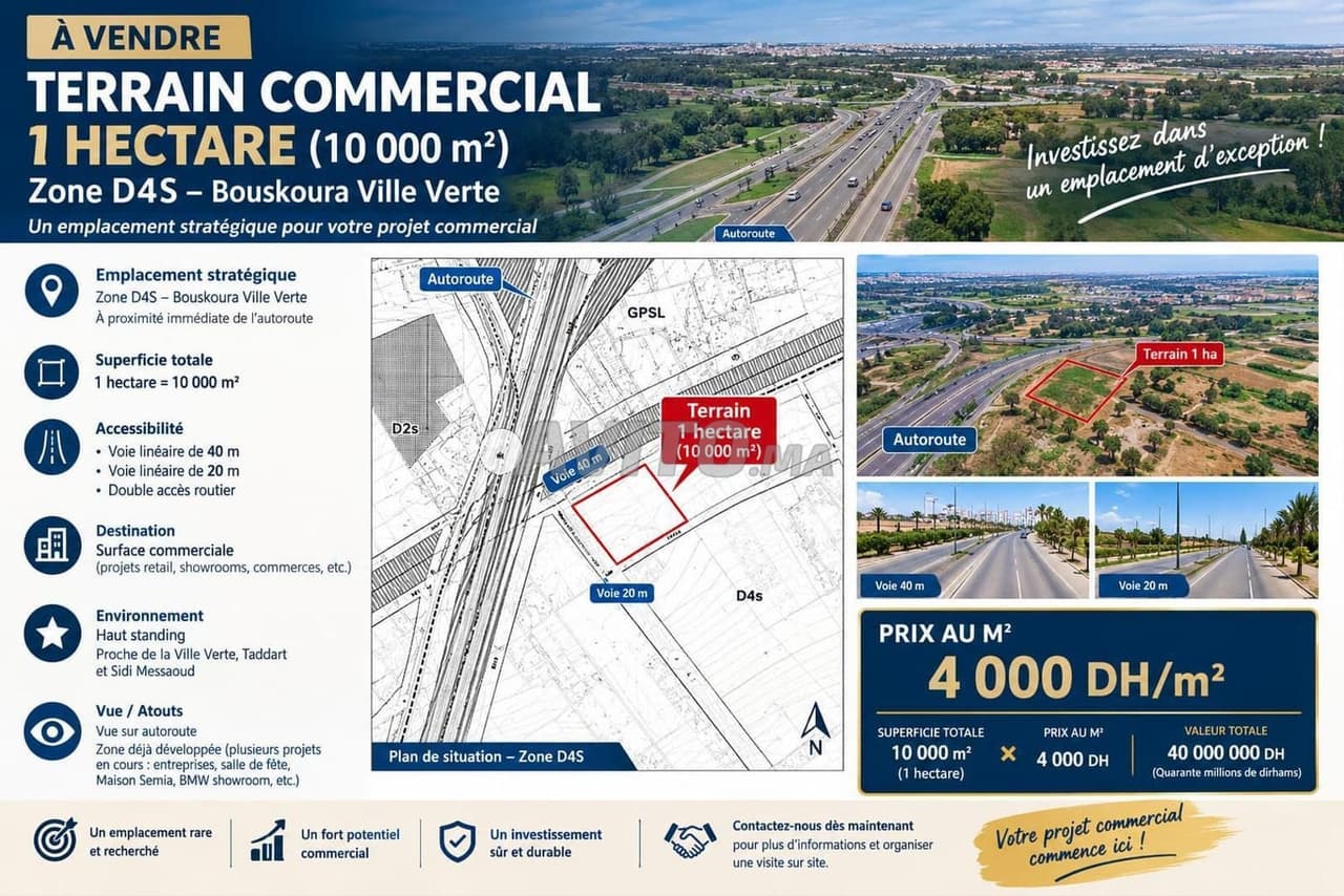 Terrain de 10 000 m² à Bouskoura Ville Verte.D4s