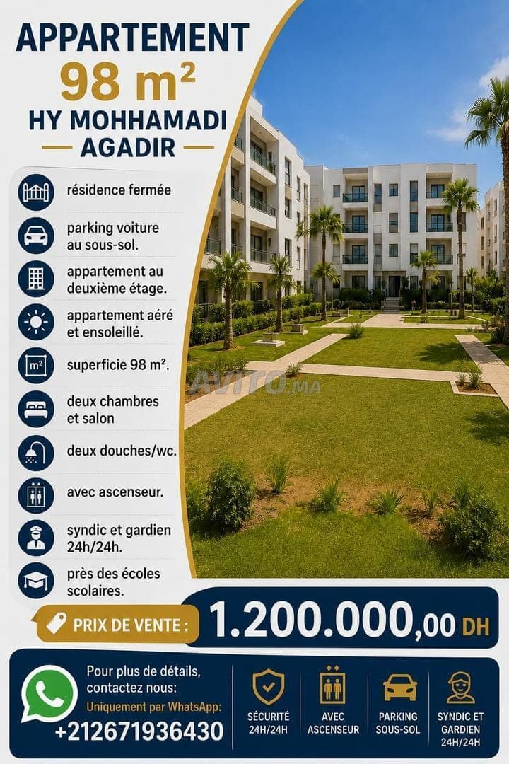 Appartement 2de verdieping 98 m2 Agadir parkeerplaats auto