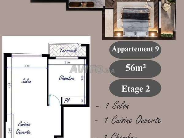 Appartement à vendre 56 m² Résidence Kenz. Kénitra
