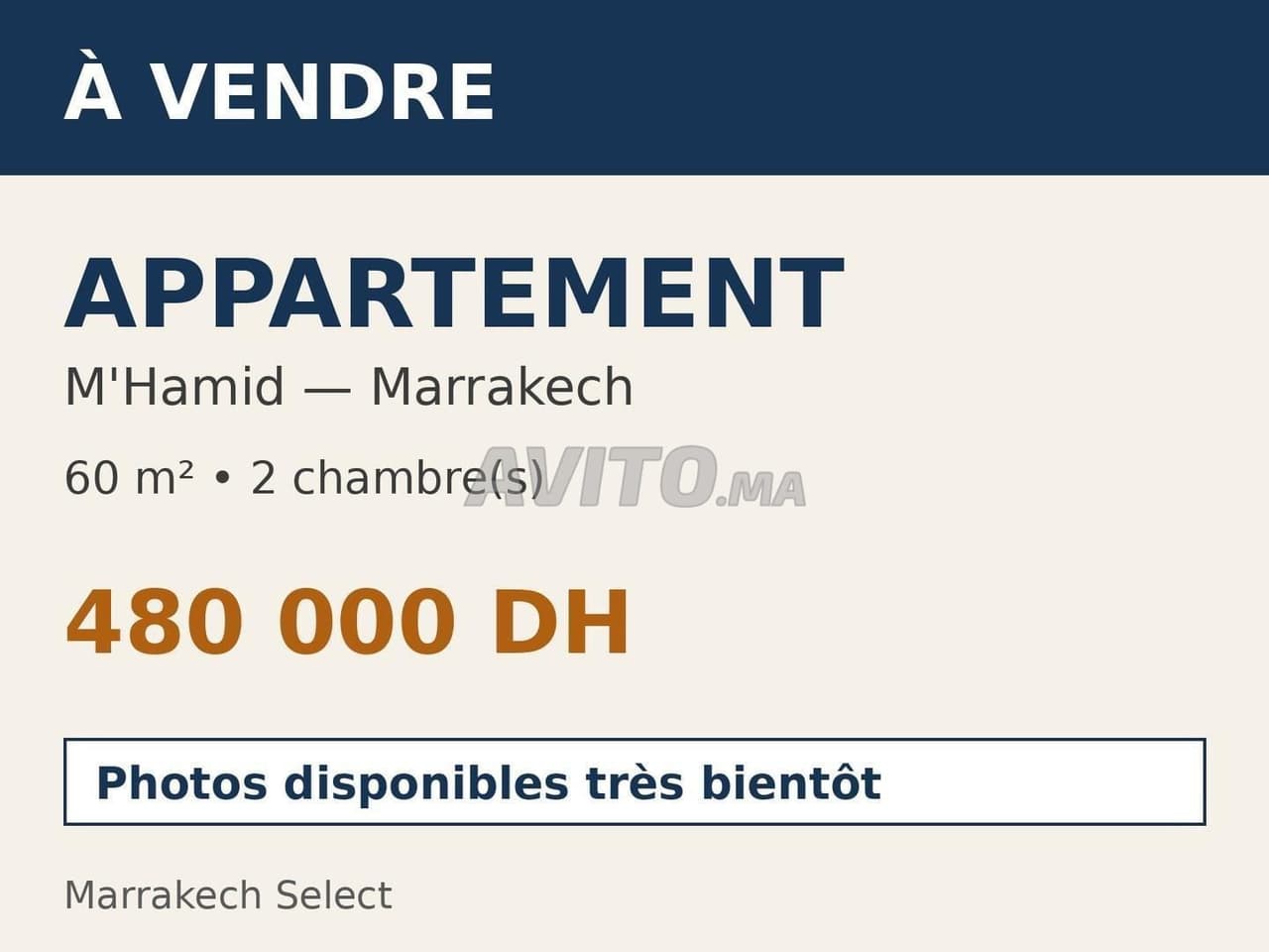 Appartement à vendre 2 chambres 60 m2 Mhamid