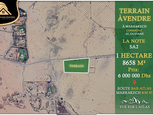 Terrain à vendre à Bab Atlas km 5, Marrakech — SA2 — 1 hectare et 8658 m²