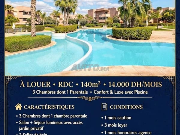 🏡 Appartement vide 3 chambres RDJ Prestigia ⛳