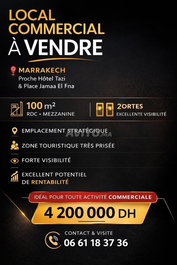 Magasin 2 portes 100m² près Hôtel Tazi et Jamaa el Fna