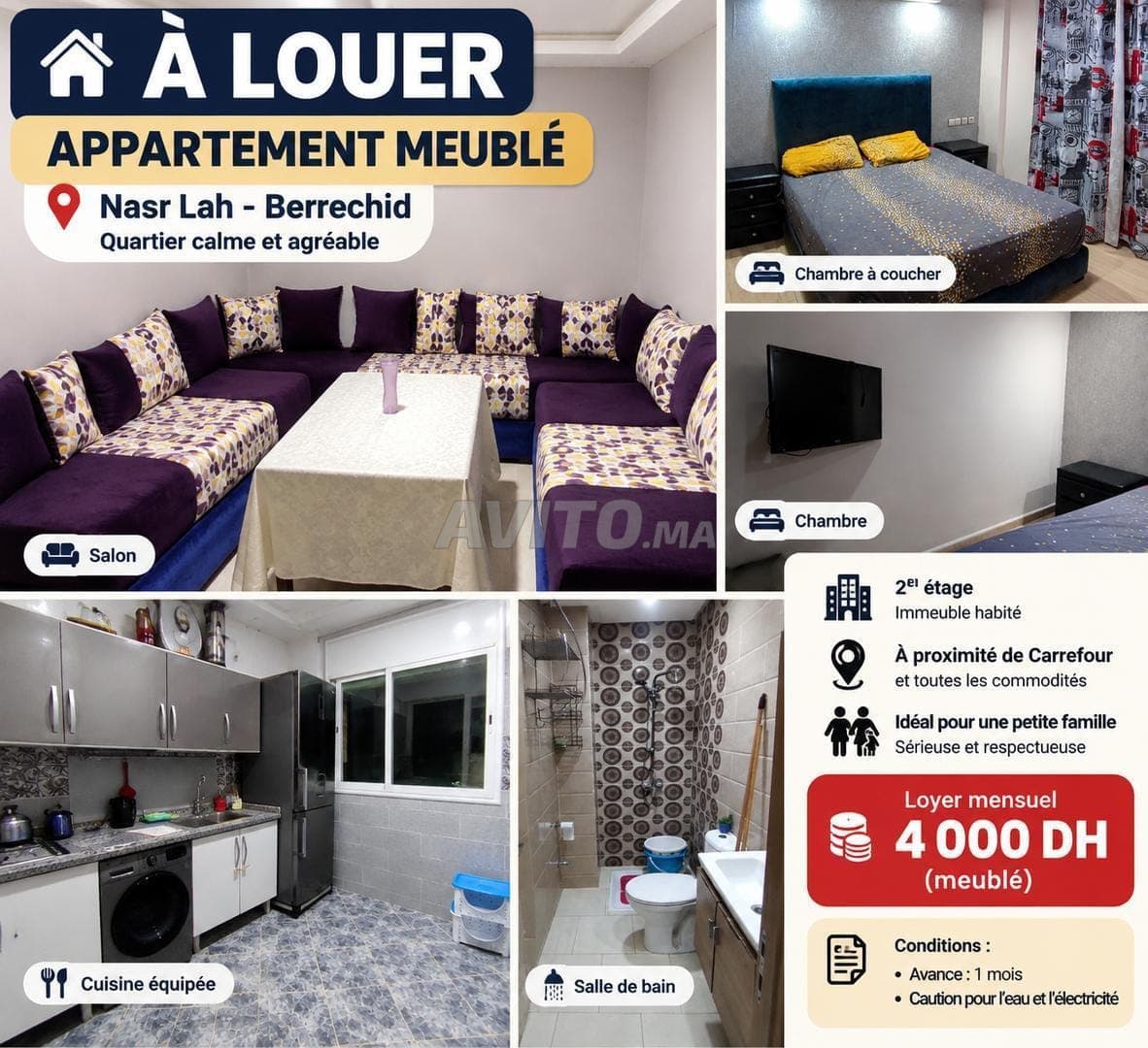 🏡 À LOUER – APPARTEMENT MEUBLÉ À NASR LAH, BERRECHID