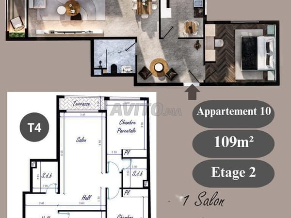 Appartement à vendre 109m² Résidence Kenz. Kénitra