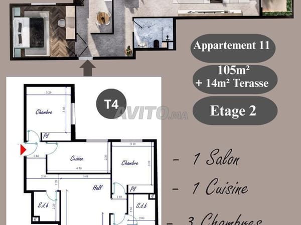 Appartement à vendre 119m² Résidence Kenz. Kénitra