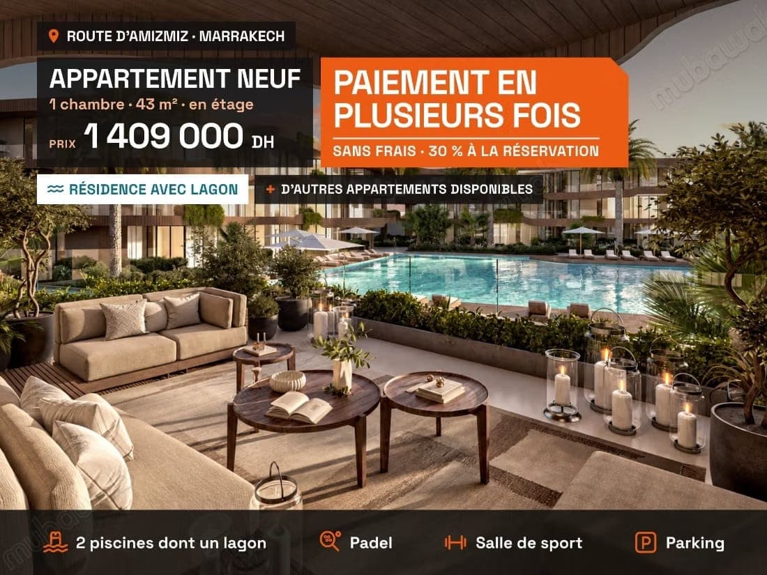 Appartement de 43 m² en étage, résidence avec lagon et padel