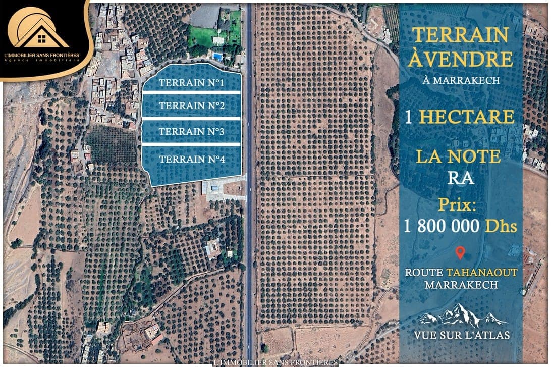 Terrain à vendre à Route de Tahanaout, Marrakech — RA — 1 hectare
