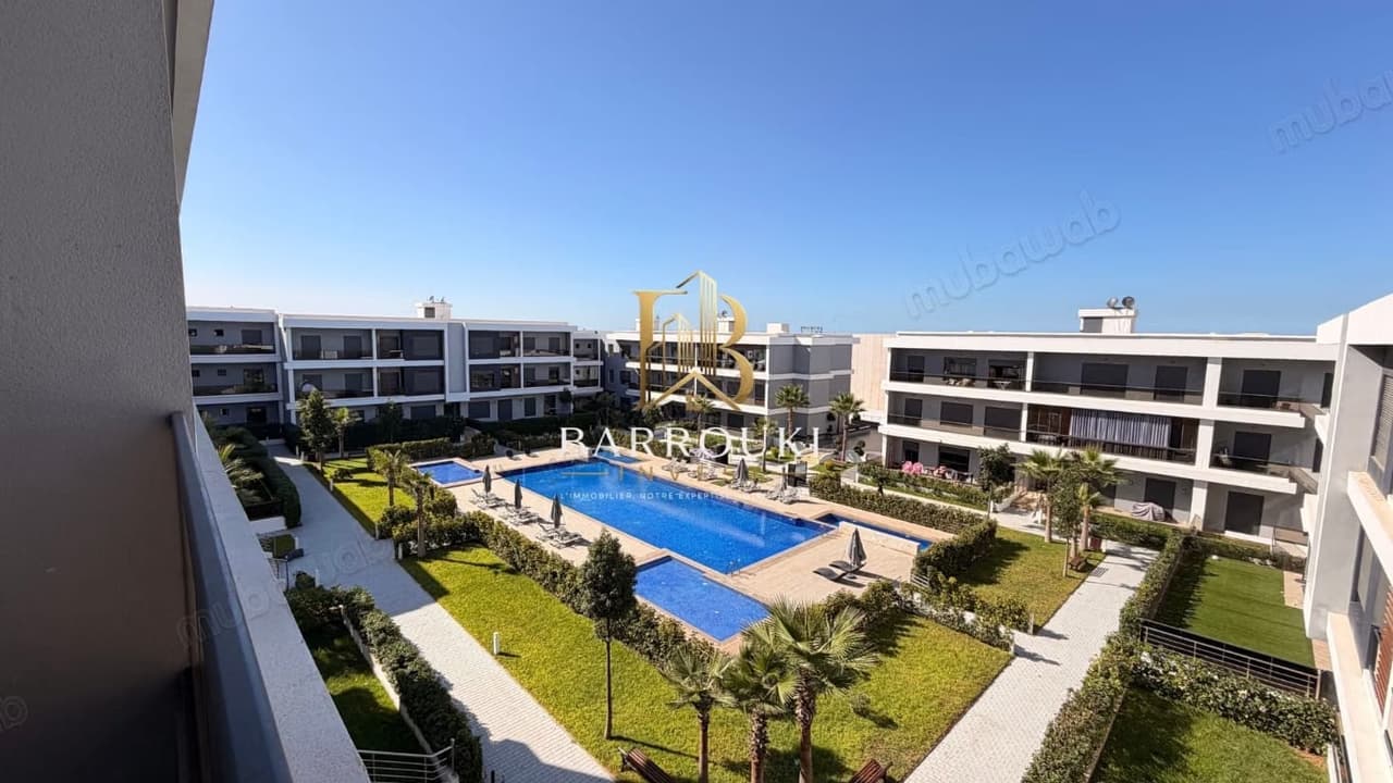 Appartement neuf 2 chambres à louer à Dar Bouazza – Haut standing, terrasse vue piscine