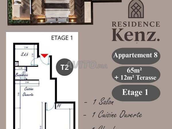 Appartement à vendre 77 m² Résidence Kenz. Kénitra
