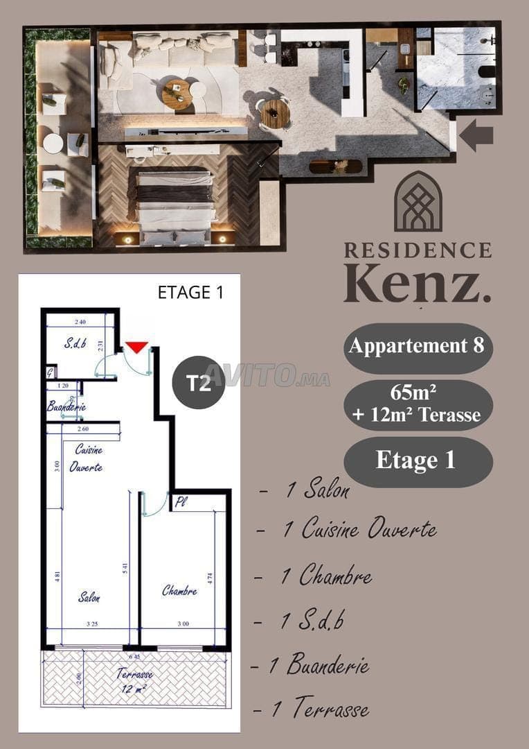 Appartement à vendre 77 m² Résidence Kenz. Kénitra